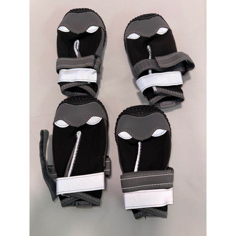 XSY Dog Boots Size 6 Black Grey Reflective Non-Slip Paw Protectors 4pc Set